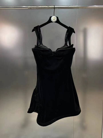 Wrapped Little Black Dress 2024 Summer Design Feeling Irregular Opening And Open Legs Hanging Skirt Skirt Skirt